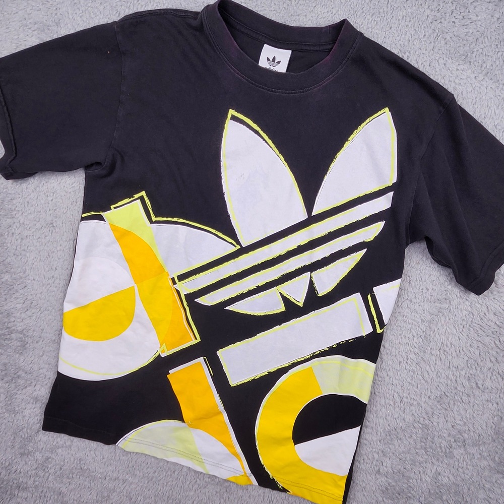 VTG Adidas T-Shirt Mens Small Black Trefoil Big Logo Graphic Streetwear 90s Y2K